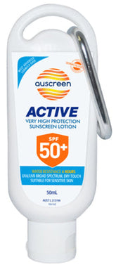 Maxisafe Auscreen Range SPF50+ Sunscreen 50ml with Carabiner